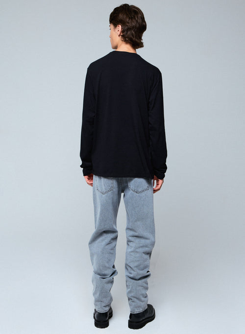 T-shirt Noir Henry Col Rond Manches Longues en Coton organique et Elasthanne - MAJESTIC FILATURES