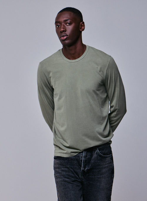 T-shirt Vert Col Rond Manches Longues en Coton organique / Elasthanne - MAJESTIC FILATURES