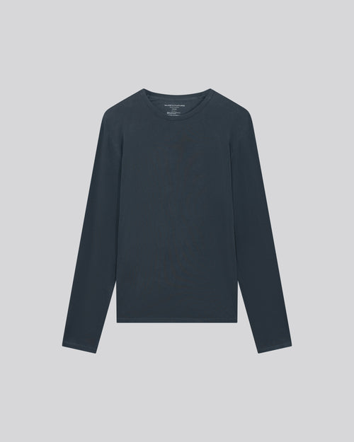 Camiseta gris de manga larga con cuello redondo en algodón orgánico / elastano - MAJESTIC FILATURES
