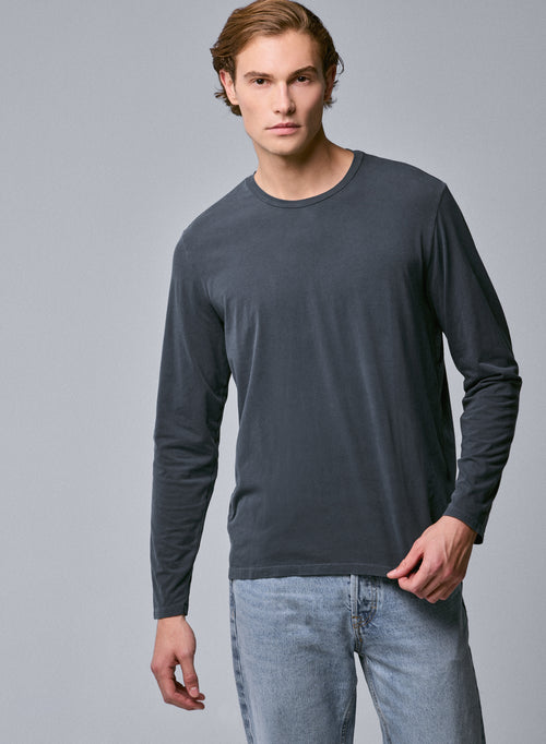 Camiseta gris de manga larga con cuello redondo en algodón orgánico / elastano - MAJESTIC FILATURES