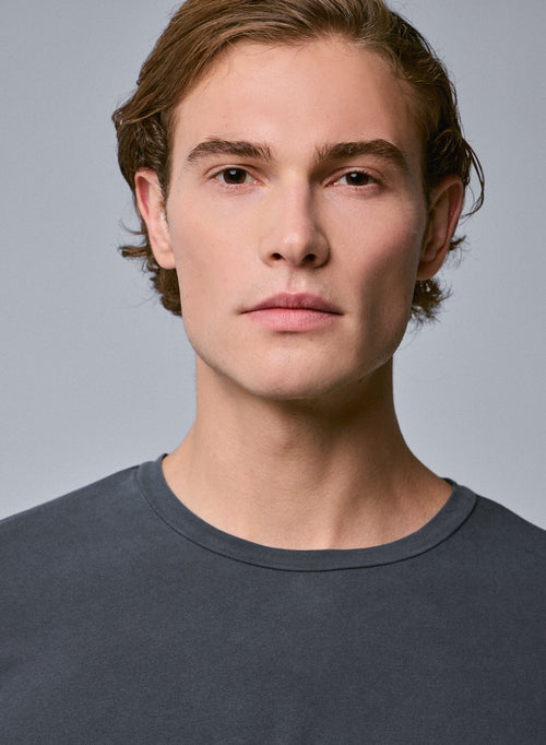 Camiseta gris de manga larga con cuello redondo en algodón orgánico / elastano - MAJESTIC FILATURES