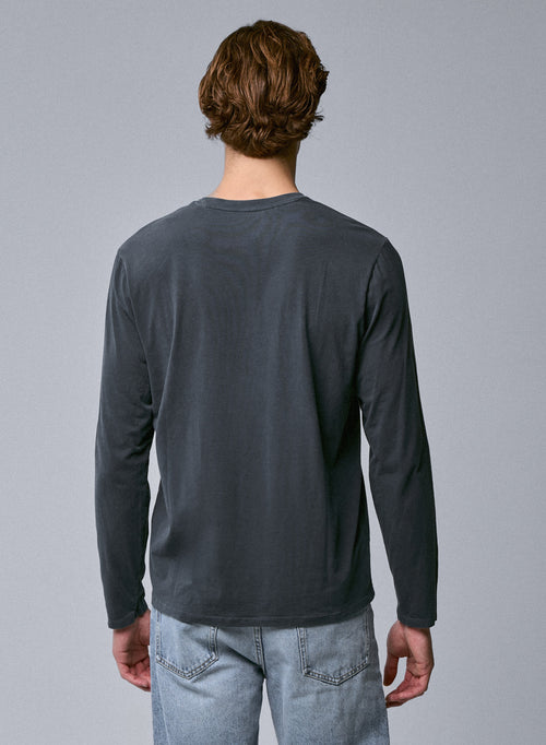 Camiseta gris de manga larga con cuello redondo en algodón orgánico / elastano - MAJESTIC FILATURES