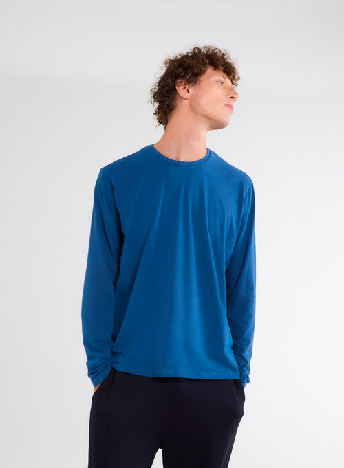 Blue Long Sleeve Polo Shirt - MAJESTIC FILATURES