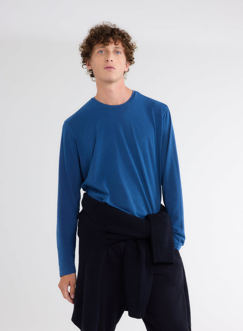 Blue Long Sleeve Polo Shirt - MAJESTIC FILATURES