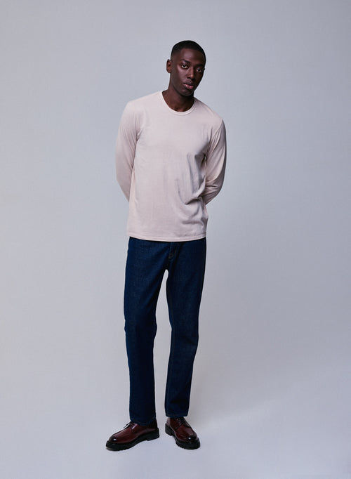 Camiseta de manga larga con cuello redondo beige en algodón orgánico / elastano - MAJESTIC FILATURES