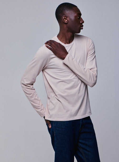 Camiseta de manga larga con cuello redondo beige en algodón orgánico / elastano - MAJESTIC FILATURES