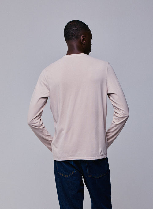 Camiseta de manga larga con cuello redondo beige en algodón orgánico / elastano - MAJESTIC FILATURES