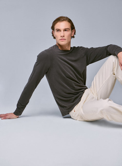 Camiseta de manga larga marrón con cuello redondo en algodón orgánico / elastano - MAJESTIC FILATURES