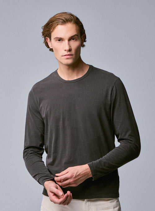 Camiseta de manga larga marrón con cuello redondo en algodón orgánico / elastano - MAJESTIC FILATURES