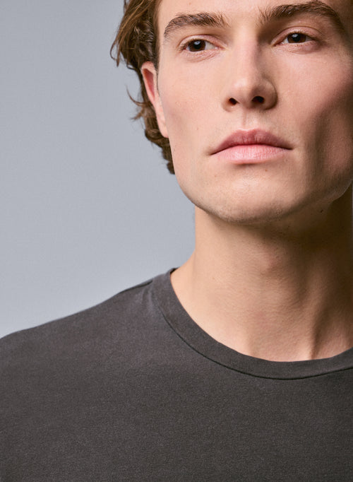 Camiseta de manga larga marrón con cuello redondo en algodón orgánico / elastano - MAJESTIC FILATURES