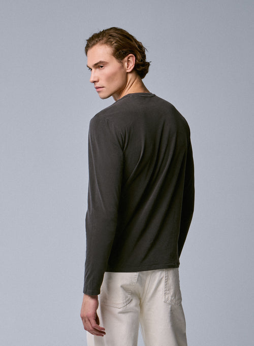 Camiseta de manga larga marrón con cuello redondo en algodón orgánico / elastano - MAJESTIC FILATURES