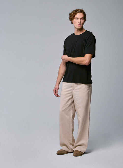 T-shirt Noir Col Rond Manches Courtes en Coton organique / Elasthanne - MAJESTIC FILATURES