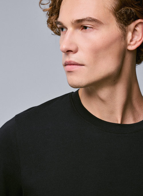 T-shirt Noir Col Rond Manches Courtes en Coton organique / Elasthanne - MAJESTIC FILATURES