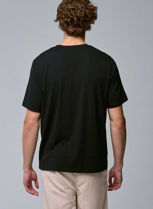 T-shirt Noir Col Rond Manches Courtes en Coton organique / Elasthanne - MAJESTIC FILATURES