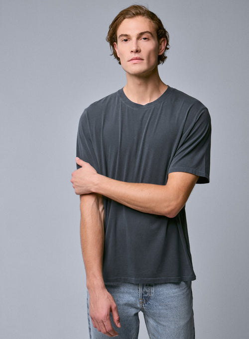 Grey Round Neck Short Sleeve T-shirt in Organic Cotton / Elastane - MAJESTIC FILATURES
