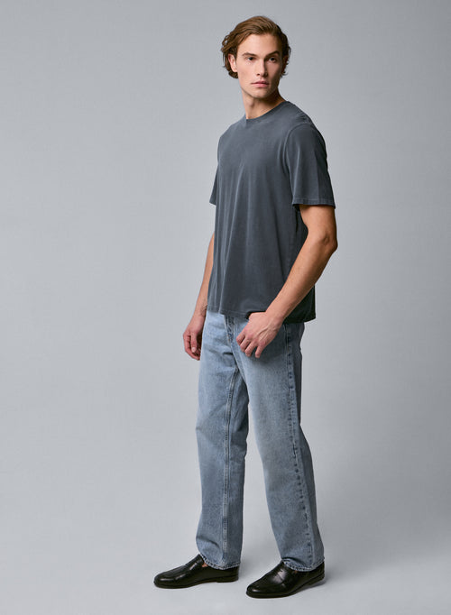 Grey Round Neck Short Sleeve T-shirt in Organic Cotton / Elastane - MAJESTIC FILATURES