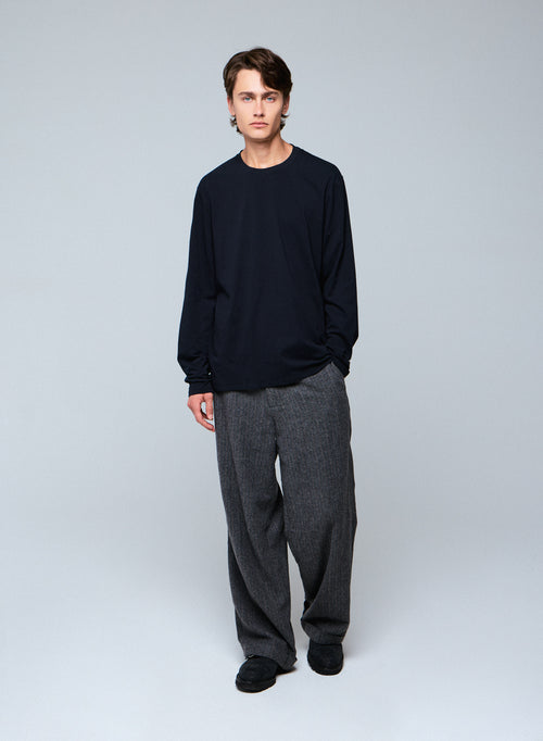 Schwarzes Langarm-T-Shirt mit Rundhalsausschnitt aus Bio-Baumwolle / Elasthan - MAJESTIC FILATURES