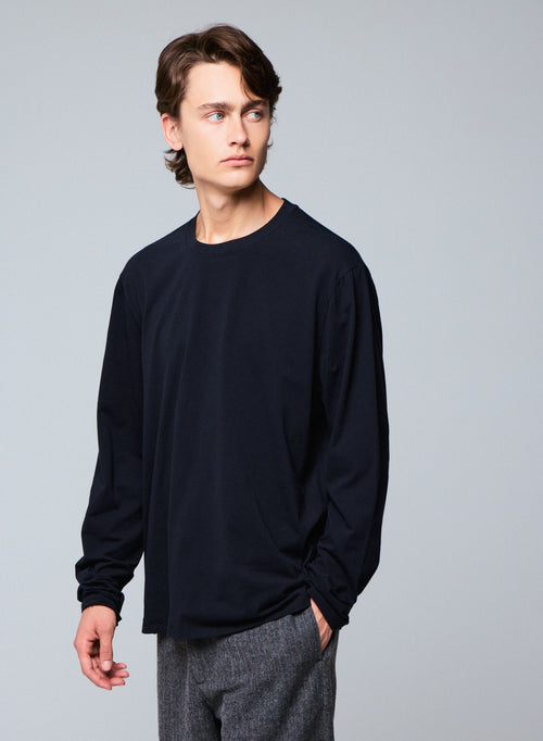 T-shirt Noir Col Rond Manches Longues en Coton organique / Elasthanne - MAJESTIC FILATURES