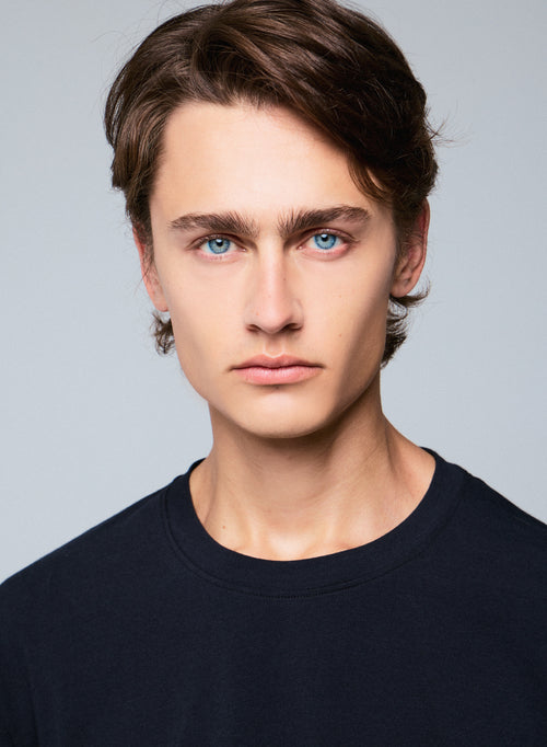 Schwarzes Langarm-T-Shirt mit Rundhalsausschnitt aus Bio-Baumwolle / Elasthan - MAJESTIC FILATURES