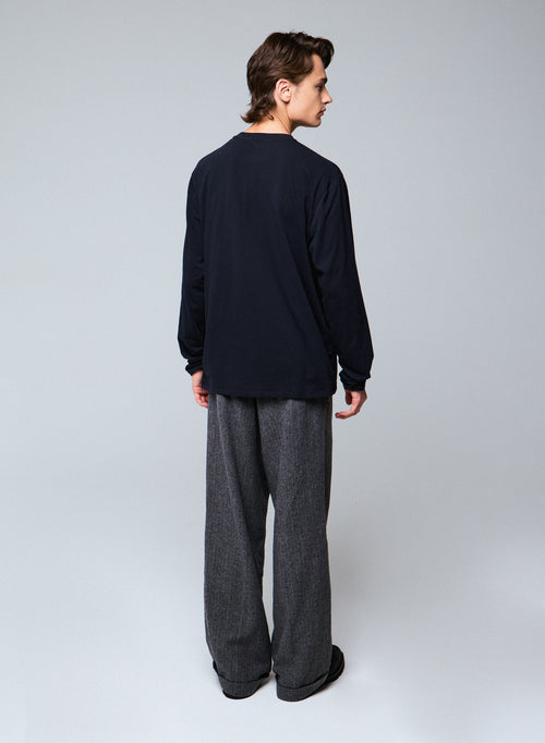 Schwarzes Langarm-T-Shirt mit Rundhalsausschnitt aus Bio-Baumwolle / Elasthan - MAJESTIC FILATURES