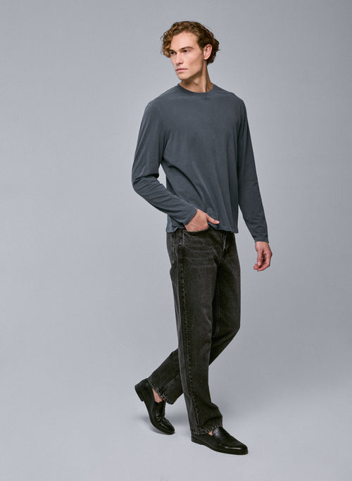 T-shirt Gris Col Rond Manches Longues en Coton organique / Elasthanne - MAJESTIC FILATURES