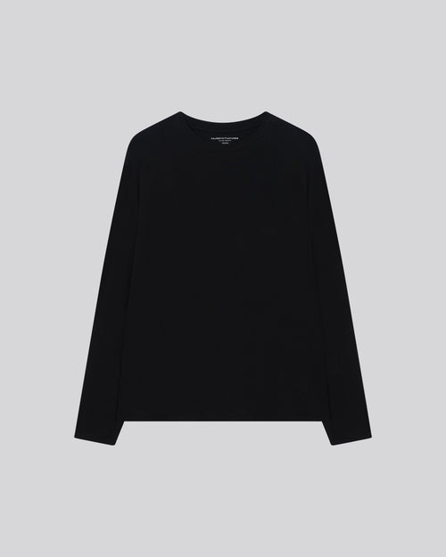 Schwarzes Langarm-T-Shirt mit Rundhalsausschnitt aus Bio-Baumwolle / Elasthan - MAJESTIC FILATURES