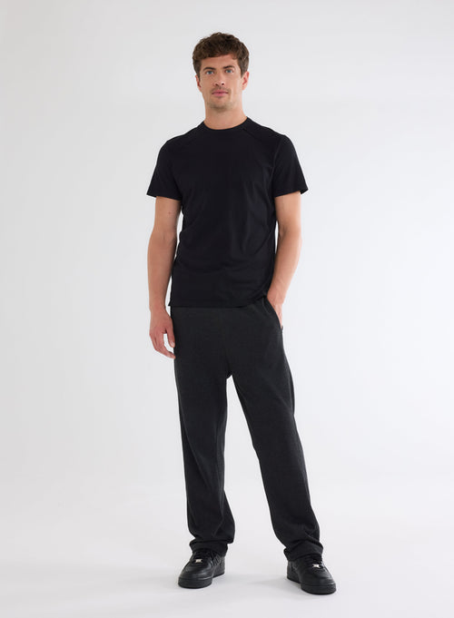 Black Short Sleeve Crew Neck T-Shirt in Organic Cotton and Elastane - MAJESTIC FILATURES