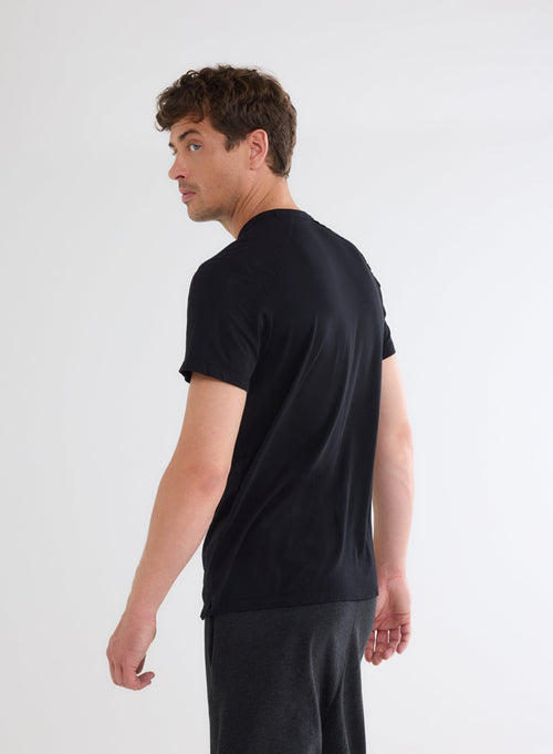 Black Short Sleeve Crew Neck T-Shirt in Organic Cotton and Elastane - MAJESTIC FILATURES