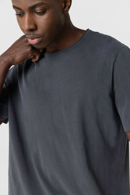 Camiseta negra de cuello redondo y manga corta de algodón orgánico / elastano - MAJESTIC FILATURES