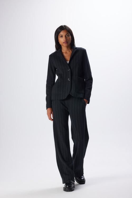 Veste Noire Manches Longues en Laine Mérinos et Coton - MAJESTIC FILATURES