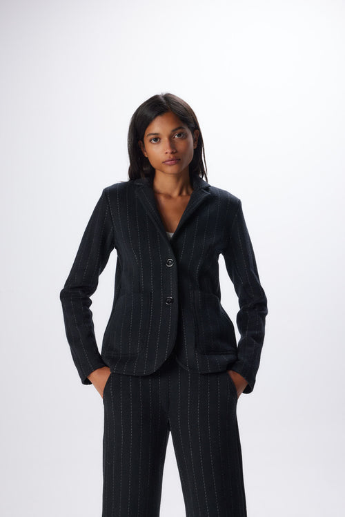 Schwarze Langarmjacke aus Wolle©und Baumwolle - MAJESTIC FILATURES