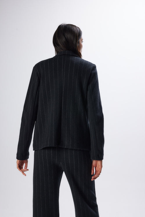 Veste Noire Manches Longues en Laine Mérinos et Coton - MAJESTIC FILATURES