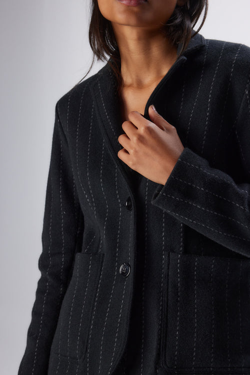 Veste Noire Manches Longues en Laine Mérinos et Coton - MAJESTIC FILATURES