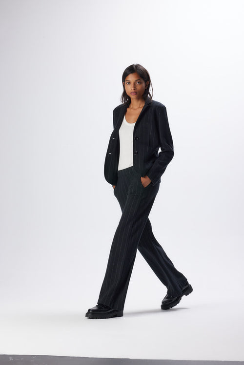 Veste Noire Manches Longues en Laine Mérinos et Coton - MAJESTIC FILATURES