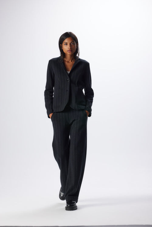 Veste Noire Manches Longues en Laine Mérinos et Coton - MAJESTIC FILATURES