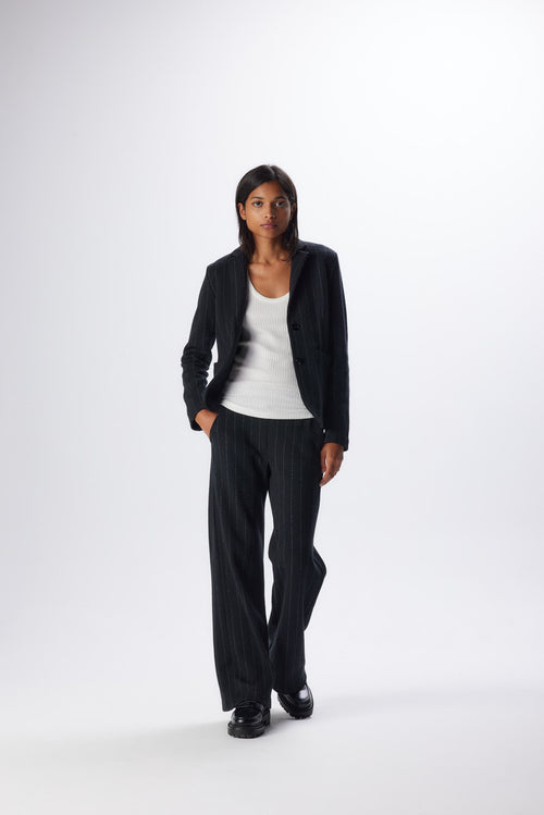 Veste Noire Manches Longues en Laine Mérinos et Coton - MAJESTIC FILATURES