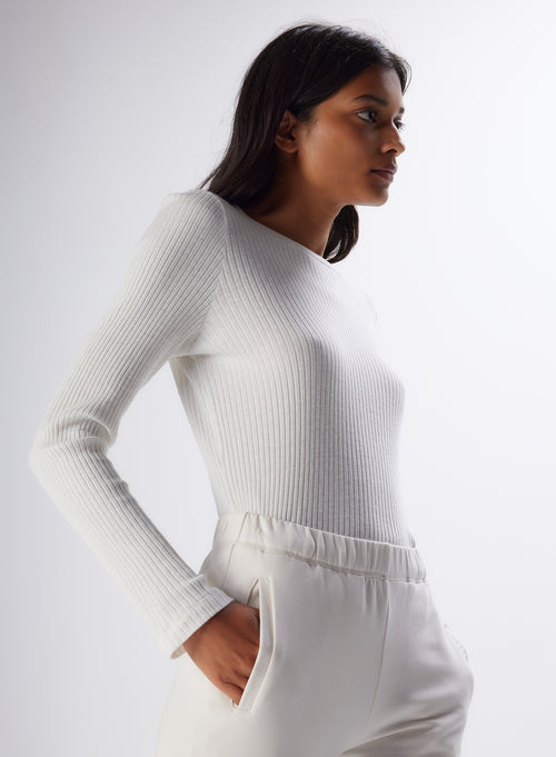 "Cotton / Modal / Cashmere Long Sleeve Round Neck T-Shirt" - MAJESTIC FILATURES