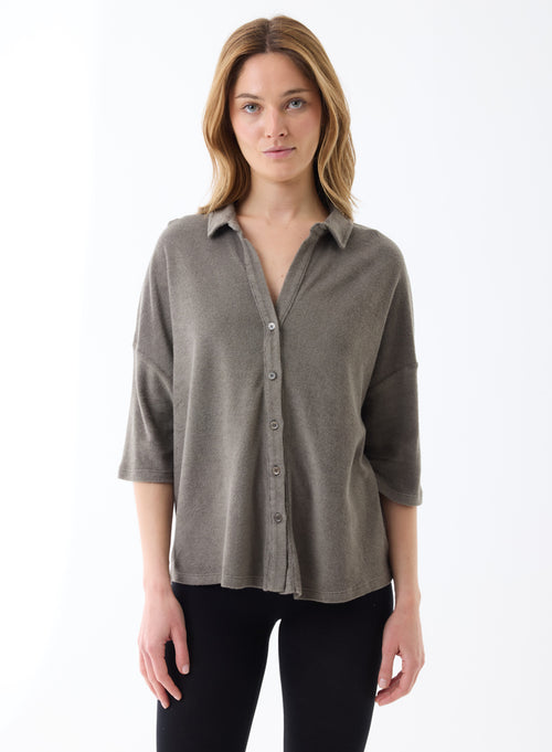 Camisa verde con mangas al codo en algodón / modal - MAJESTIC FILATURES