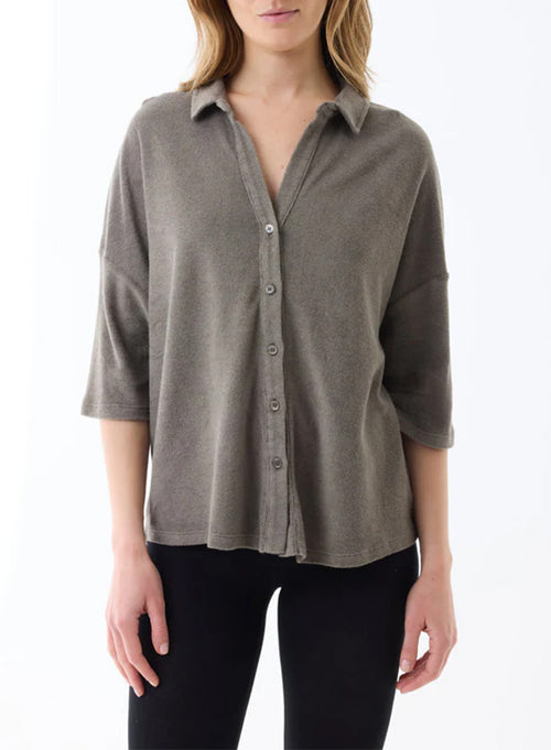 Camisa verde con mangas al codo en algodón / modal - MAJESTIC FILATURES