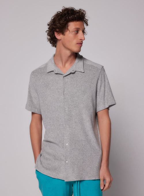 Chemise Gris chiné clair Col Chemise Manches Courtes en Coton / Modal - MAJESTIC FILATURES