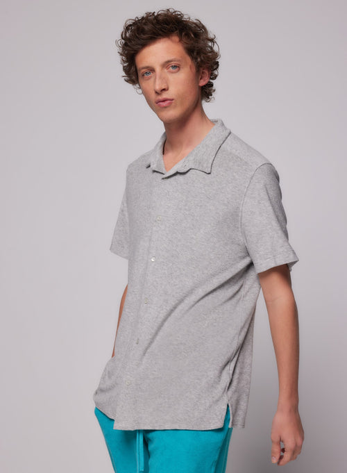 Chemise Gris chiné clair Col Chemise Manches Courtes en Coton / Modal - MAJESTIC FILATURES