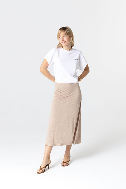 T-Shirt mit Rundhalsausschnitt und kurzen Ärmeln aus Bio-Baumwolle / recycelter Baumwolle in Weiß - MAJESTIC FILATURES