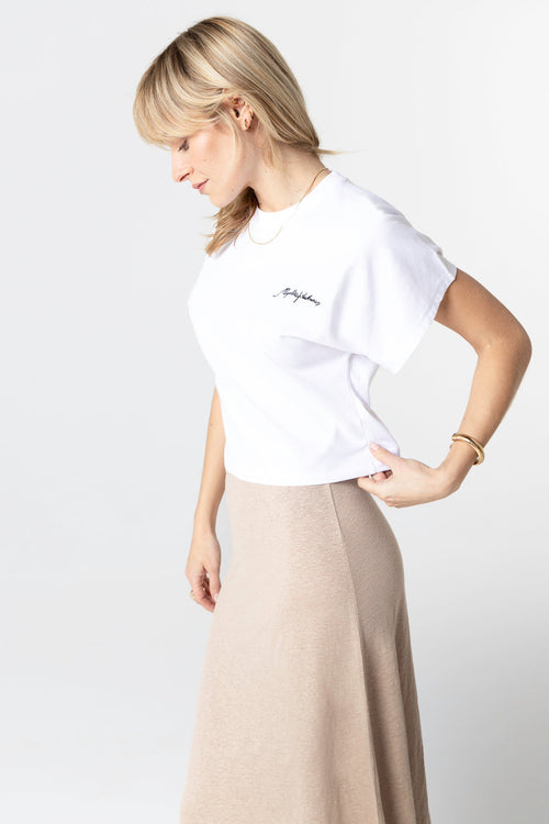 T-Shirt mit Rundhalsausschnitt und kurzen Ärmeln aus Bio-Baumwolle / recycelter Baumwolle in Weiß - MAJESTIC FILATURES