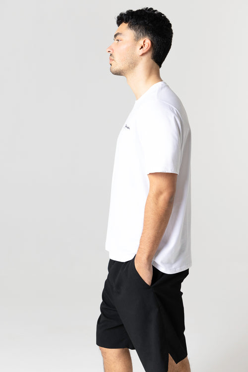 T-Shirt mit Rundhalsausschnitt und kurzen Ärmeln aus Bio-Baumwolle / recycelter Baumwolle in Weiß - MAJESTIC FILATURES