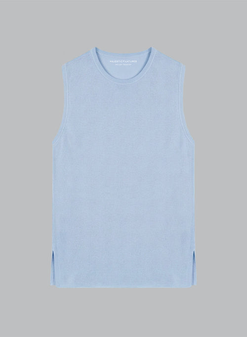 Débardeur Bleu Clair Col U Sans Manches en Cachemire - MAJESTIC FILATURES
