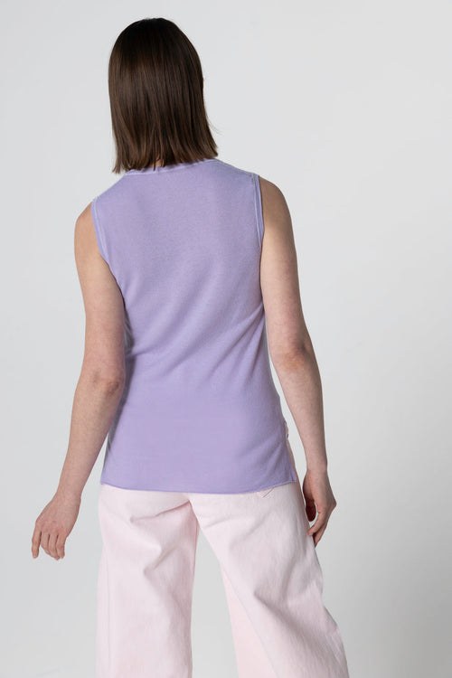 Débardeur Violet Clair Col U Sans Manches en Cachemire - MAJESTIC FILATURES