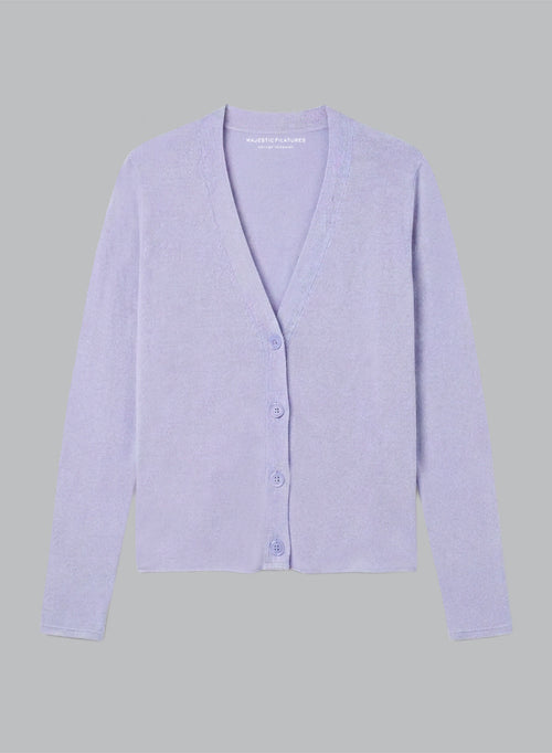 Chaleco Violeta Claro con cuello en V y mangas largas de cachemira - MAJESTIC FILATURES