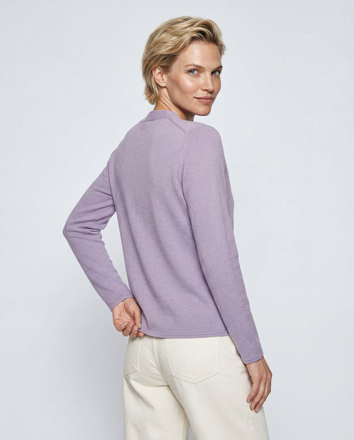 Chaleco Violeta Claro con cuello en V y mangas largas de cachemira - MAJESTIC FILATURES