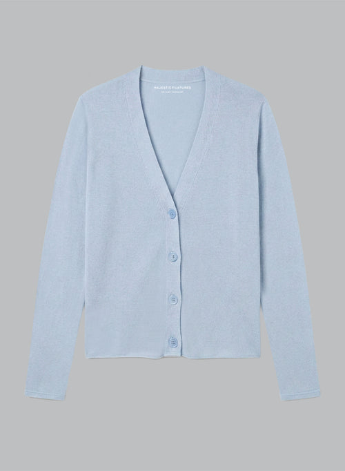Chaleco azul claro con cuello en V y mangas largas de cachemira - MAJESTIC FILATURES
