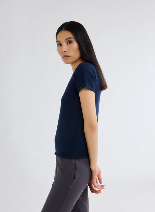 "Round Neck Short Sleeve T-shirt Cashmere" - MAJESTIC FILATURES